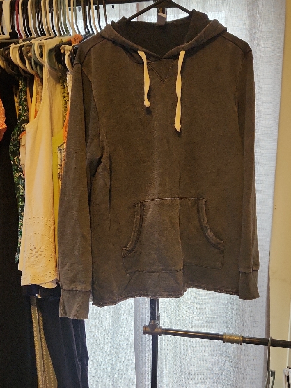 Alternative Men's Charcoal  Hoodie with Cream Drawstrings